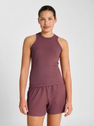 Damski prążkowany tank top Hummel Pulse. Fioletowe topy sportowe damskie HUMMEL, l, bez wzorów, z materiału, bez ramiączek. Za 128.00 zł.