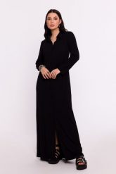 Czarna Maxi Sukienka Wiskozowa z Guzikami. Czarne sukienki damskie MOE, l, bez wzorów, z elastanu, bez kołnierzyka, bez ramiączek, maxi. Za 361.90 zł.