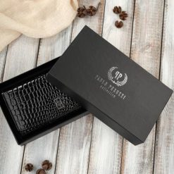 Portfel damski skórzany duży czarny croco z ochroną RFID Paolo Peruzzi AL-02-BL. Brązowe portfele damskie bez wzorów, ze skóry. Za 89.00 zł.