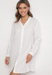 Biała Sukienka Oversize z Bawełny o Prostym Kroju Koszulowym Elanistra. Białe sukienki damskie Born2be, na co dzień, m, bez wzorów, z bawełny, eleganckie, bez kołnierzyka, bez ramiączek, mini, koszulowe. W wyprzedaży za 71.99 zł.