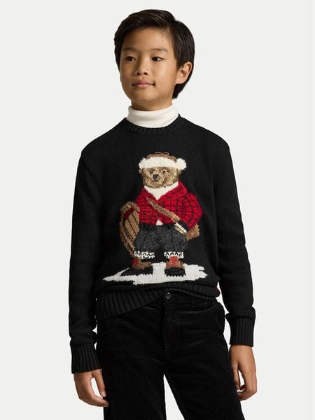 Polo Ralph Lauren Sweter 323981629001 Czarny Regular Fit. Czarne swetry chłopięce Polo Ralph Lauren, bez wzorów, z bawełny, bez kołnierzyka. Za 1,069.00 zł.