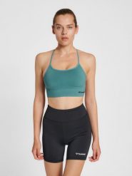 Damski bezszwowy biustonosz sportowy Hummel Tiffy. Niebieskie biustonosze sportowe damskie HUMMEL, bez wzorów, z dzianiny. Za 123.80 zł.