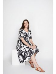 Le Jardin du Lin Sukienka w kolorze biało-czarnym rozmiar: 42. Białe sukienki damskie Le jardin du lin, bez wzorów, ze lnu, bez kołnierzyka, bez ramiączek, midi. Za 130.99 zł.