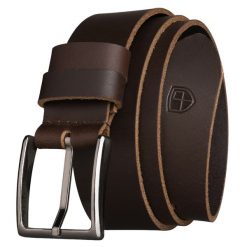 Skórzany, brązowy pasek męski z klasyczną klamrą - Peterson. Brązowe paski męskie Peterson, bez wzorów, ze skóry, eleganckie. Za 49.99 zł.