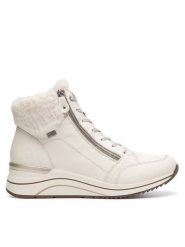 Remonte Trzewiki D0T77-80 Biały. Białe botki damskie Remonte, ze skóry, bez obcasa, na koturnie, bez zapięcia. Za 367.00 zł.