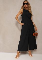 Czarny Komplet z Bawełny Spodnie Culottes i Luźny Top Tinelia. Czarne spodnie materiałowe damskie Renee, z aplikacjami, z bawełny. Za 59.99 zł.