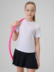 4F Koszulka sportowa szybkoschnąca dziewczęca - biała 134/140 (8-10 lat). Białe koszulki dziewczęce 4f, bez wzorów, z materiału, bez ramiączek. Za 49.99 zł.