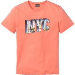 T-shirt Slim Fit bonprix mandarynkowy z nadrukiem. Czerwone t-shirty męskie bonprix, l, bez wzorów, bez kołnierzyka. Za 24.99 zł.