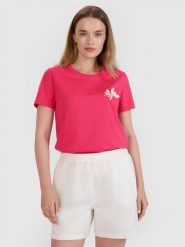 4F T-shirt regular z nadrukiem damski - różowy XL. Czerwone t-shirty damskie 4f, xl, z aplikacjami, z bawełny, bez kołnierzyka. W wyprzedaży za 39.99 zł.