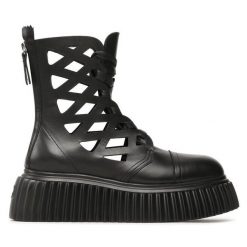 Trzewiki AGL. Czarne botki damskie AGL, bez obcasa, na koturnie, bez zapięcia. Za 1,139.00 zł.