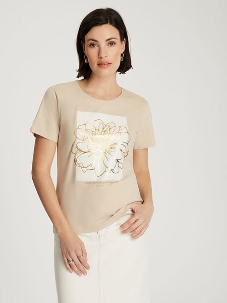 Cross Jeans Koszulka w kolorze beżowym rozmiar: L. Brązowe bluzki damskie Cross Jeans, l, bez wzorów, z jeansu, bez kołnierzyka. Za 56.93 zł.