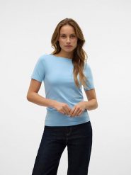 Vero Moda Koszulka w kolorze błękitnym rozmiar: XS. Niebieskie bluzki damskie Vero Moda, s, bez wzorów, bez kołnierzyka, bez ramiączek. Za 52.55 zł.