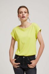 Bawełniany t-shirt limonkowy. T-shirty damskie MOODO, xs, bez wzorów, z bawełny, bez kołnierzyka. W wyprzedaży za 25.99 zł.