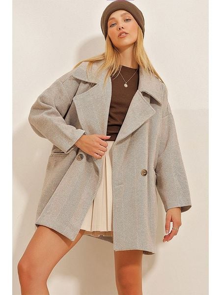 Trend Alaçatı Stili Płaszcz przejściowy w kolorze beżowym rozmiar: L. Brązowe płaszcze damskie Trend Alaçatı Stili, l, bez wzorów. Za 153.45 zł.