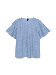 Vero Moda Bluzka w kolorze błękitnym rozmiar: L. Niebieskie bluzki damskie Vero Moda, l, bez wzorów, z koronki, bez kołnierzyka, bez ramiączek. Za 79.03 zł.