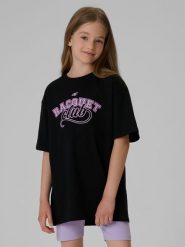 Дівочий T-shirt oversize з принтом - чорний. T-shirty damskie 4f, bez wzorów, bez kołnierzyka. Za 709.90 zł.