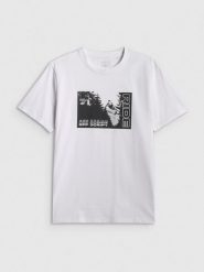 4F T-shirt relaxed z nadrukiem męski - biały L. Białe t-shirty męskie 4f, l, bez wzorów, z bawełny, bez kołnierzyka. Za 79.99 zł.