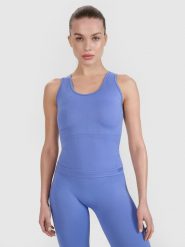 4F Top treningowy slim bezszwowy damski 4F x Anna Lewandowska - niebieski XXS/XS. Niebieskie topy damskie 4f, uniwersalny, bez wzorów, z dzianiny, bez ramiączek. Za 99.99 zł.