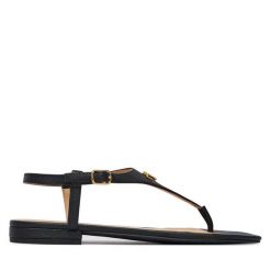 Sandały LAUREN RALPH LAUREN. Czarne sandały damskie Lauren Ralph Lauren, bez wzorów, bez obcasa, na płaskiej podeszwie. Za 629.99 zł.