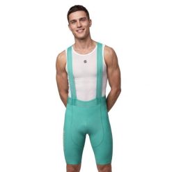 Męskie spodenki rowerowe z szelkami Siroko BX Neon Riders Green. Zielone szorty męskie SIROKO, bez wzorów, z materiału. Za 380.00 zł.