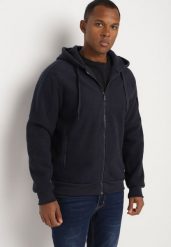 Granatowa Bluza Rozpinana z Bawełną i Kapturem Sinavelle. Niebieskie bluzy z kapturem męskie Born2be, l, z bawełny. Za 89.99 zł.