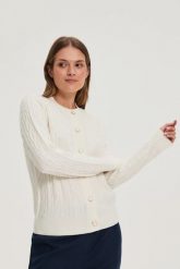 Sweter z ozdobnym splotem ecru. Swetry klasyczne damskie MOODO, l, z poliamidu, bez kołnierzyka. Za 139.99 zł.