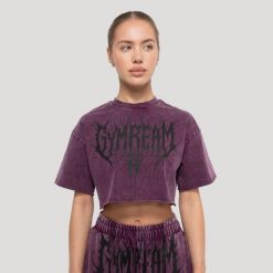 Koszulka damska fitness cropped Raisin Abyss. Czerwone bluzki sportowe damskie GYMBEAM, l, bez wzorów, z bawełny, bez kołnierzyka. Za 88.90 zł.