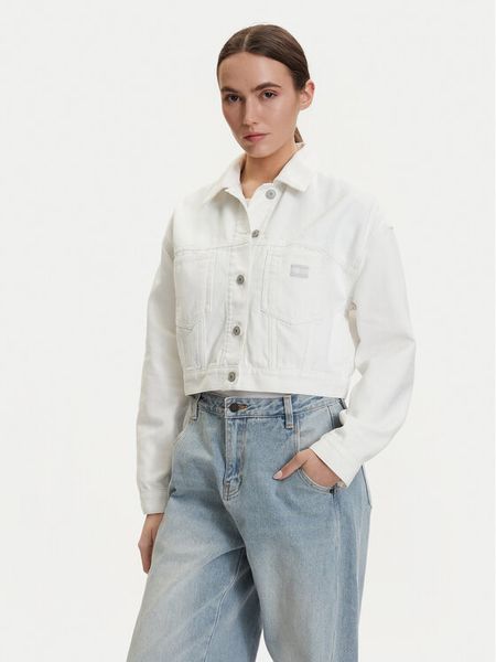 Tommy Jeans Kurtka jeansowa DW0DW21979 Biały Oversize. Białe kurtki damskie Tommy Jeans, xl, bez wzorów, z bawełny, bez kaptura. Za 569.99 zł.