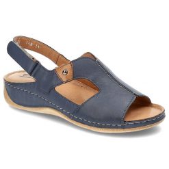 Granatowe Sandały Pollonus Wygodne Skórzane Buty Damskie. Niebieskie sandały damskie Pollonus, bez wzorów, ze skóry, bez obcasa. Za 179.00 zł.