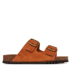 Klapki Scholl. Brązowe klapki damskie Scholl, bez wzorów, bez obcasa. Za 289.99 zł.