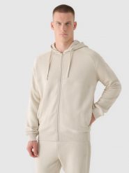 4F Bluza dresowa rozpinana z kapturem męska - beżowa S. Brązowe bluzy sportowe męskie 4f, bez wzorów, z bawełny, klasyczne, bez kołnierzyka, bez ramiączek. W wyprzedaży za 89.99 zł.