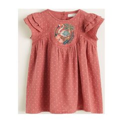 Mango Kids - Sukienka dziecięca Mingo 80-104 cm. Brązowe sukienki dziewczęce Mango Kids, z aplikacjami, z bawełny, casualowe, bez ramiączek, krótkie. W wyprzedaży za 49.90 zł.