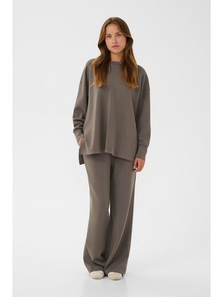 Kaffe Sweter w kolorze szarobrązowym rozmiar: L. Brązowe swetry klasyczne damskie Kaffe, l, bez kołnierzyka. Za 117.73 zł.