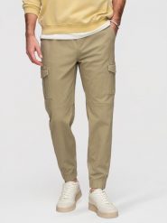 Spodnie męskie JOGGERY z zapinanymi kieszeniami cargo - khaki V1 - Rozmiar: L. Zielone spodnie materiałowe męskie Ombre Clothing, bez wzorów, z bawełny, biznesowe. W wyprzedaży za 129.99 zł.