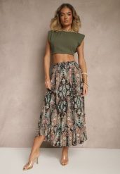 Beżowo-Czarna Spódnica z Wiskozy Ozdobiona Motywem Paisley Ellivae. Brązowe spódniczki damskie Renee, l, bez wzorów, z wiskozy, eleganckie, midi, proste. Za 44.99 zł.