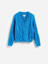 Sweter z wełną - niebieski. Niebieskie swetry klasyczne damskie Reserved, l, z dzianiny, bez kołnierzyka. Za 279.99 zł.
