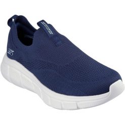 Buty sportowe męskie Skechers Bobs B Flex Frigid. Niebieskie buty sportowe na co dzień męskie Skechers, z materiału, bez zapięcia, trekkingowe. Za 339.99 zł.