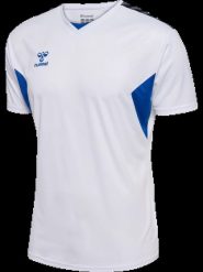 Hummel T‑shirt hmlAUTHENTIC PL JERSEY S/S z poliestru biały/niebieski. Białe t-shirty męskie HUMMEL, m, bez wzorów, z jersey, bez kołnierzyka. Za 142.00 zł.