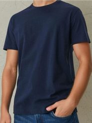 MEN`S T-SHIRT - granatowy. Niebieskie t-shirty męskie Sinsay, l, bez wzorów, z bawełny, bez kołnierzyka. Za 9.99 zł.