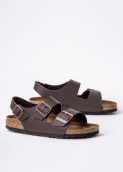 Sandały damskie brązowe Birkenstock Milano BF. Brązowe sandały damskie Birkenstock, bez wzorów, bez obcasa. Za 349.99 zł.