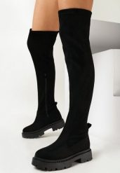 Czarne Dopasowane Kozaki za Kolano z Ekozamszu na Platformie Amante. Czarne kozaki damskie Born2be, z dzianiny, za kolano, bez obcasa, na platformie. Za 139.99 zł.