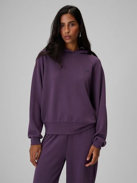 4F Bluza dresowa regular z kapturem damska - fioletowa S. Fioletowe bluzy sportowe damskie 4f, s, bez wzorów, z dresówki, bez ramiączek, z kapturem. Za 169.99 zł.