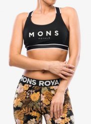 Biustonosz sportowy Mons Royale Stella X-Back Bra. Czarne biustonosze sportowe damskie Mons Royale, bez wzorów, z elastanu. Za 180.29 zł.