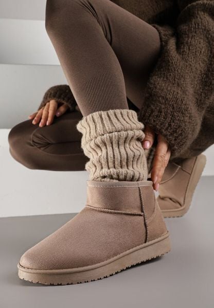 Ciemnobeżowe Śniegowce z Niską Cholewką Retira. Brązowe śniegowce damskie Renee, z jeansu, przed kostkę. Za 44.99 zł.