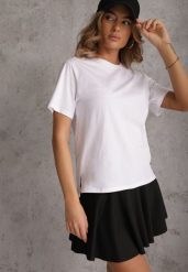Biały Bawełniany T-shirt Ozdobiony po Bokach Rozcięciami Brinelle. Białe t-shirty damskie Renee, m, bez wzorów, z bawełny, bez kołnierzyka. Za 39.99 zł.