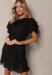 Czarna Sukienka Dopasowana Mini z Koronką i Falbankami Offiamea. Czarne sukienki damskie Renee, na co dzień, l, z aplikacjami, z koronki, eleganckie, bez kołnierzyka, bez ramiączek, mini, dopasowane. W wyprzedaży za 139.99 zł.