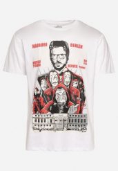 Biały Klasyczny T-shirt z Bawełny z Dużym Nadrukiem Gunelia. Białe t-shirty męskie Born2be, l, bez wzorów, z bawełny, bez kołnierzyka. Za 44.99 zł.