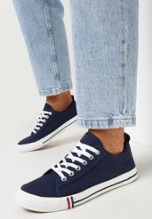 Granatowe Trampki przed Kostkę Leylatia. Niebieskie trampki i tenisówki damskie Born2be, bez wzorów, z jeansu, przed kostkę. Za 44.99 zł.