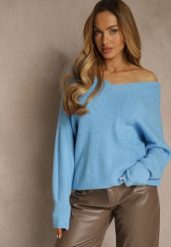 Niebieski Sweter z Dodatkiem Kaszmiru i Trójkątnym Dekoltem Silefera. Niebieskie swetry klasyczne damskie Renee, z jeansu, bez kołnierzyka. Za 99.99 zł.