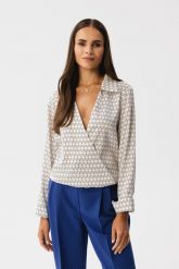 Elegancka Bluzka Kopertowa - Model 2. Białe bluzki damskie MOE, l, bez wzorów, z materiału, eleganckie, bez kołnierzyka, bez ramiączek. Za 289.90 zł.